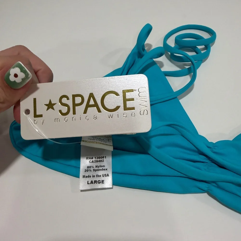 L*Space Haley Bikini Top Turquoise Blue Strappy Back LSHAT15 Large NEW